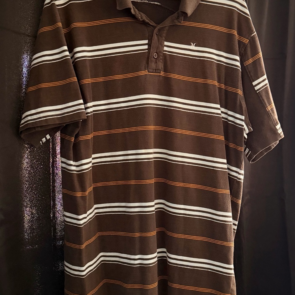 Hurley Brown Polo with White and Orange Stripes